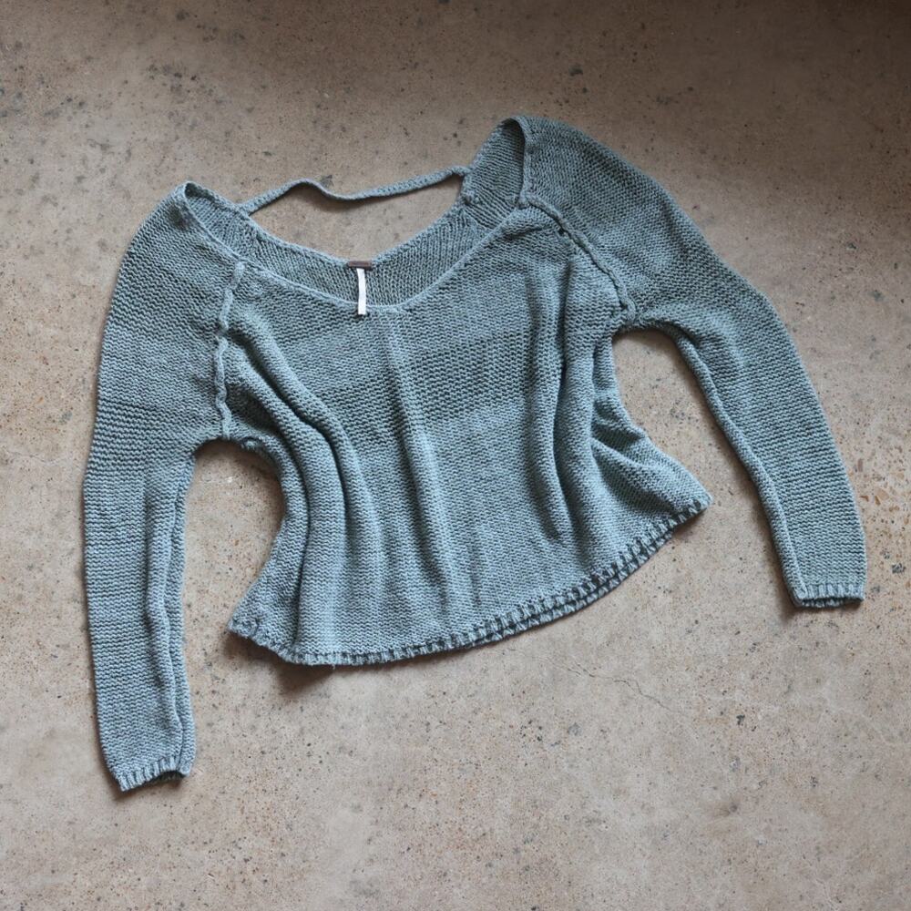 Free People Seafoam Open Knit Sweater Top Medium